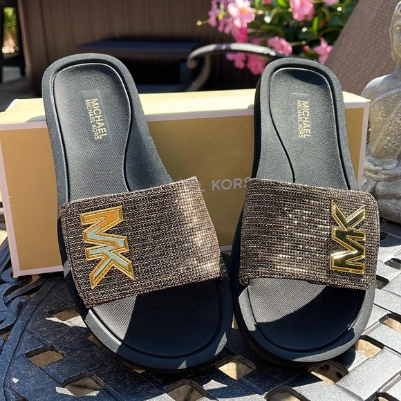Michael Kors Glitter Chain Slides - Picture 1 of 11